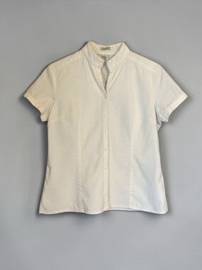 White Short-Sleeve Mandarin Collar Button-Down Shirt Womens XLarge Top Work